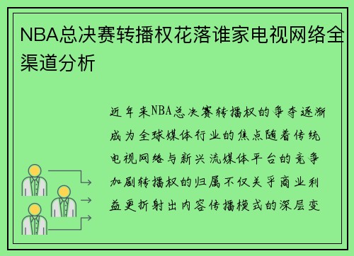 NBA总决赛转播权花落谁家电视网络全渠道分析