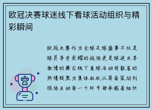 欧冠决赛球迷线下看球活动组织与精彩瞬间