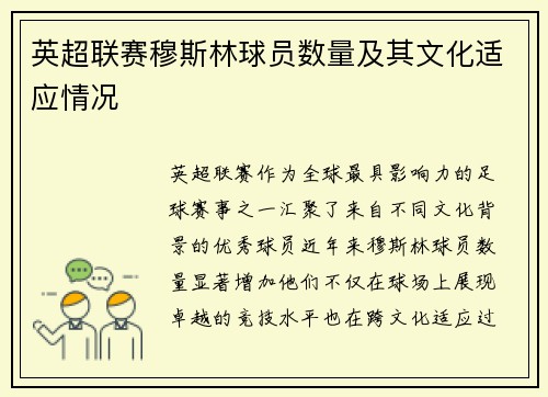 英超联赛穆斯林球员数量及其文化适应情况